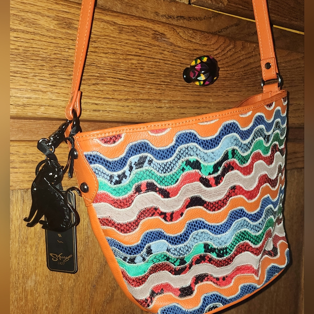 Sharif Museum "Wave" Leather Patchwork Zip Top Crossbody